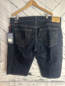 Pantaloncini denim uomo True Religion taglia 31 Ricky relaxed dritti lavaggio scuro tasche - Foto 1 di 9