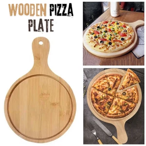 Wooden Pizza Plate Serving Chopping Board Round With Handle Pizza Pan Baking UK! - Picture 1 of 3
