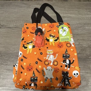 Halloween Trick or Treat Canvas Bag Ghost Party Cats in Costumes Cute Cats - Picture 1 of 4