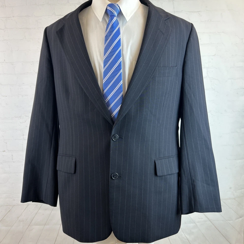 Brooks Brothers Men's Vintage Black Striped Two Button Wool Suit 43R 37X30 - Image 1 of 4