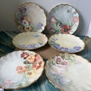 T&V Limoges Frankreich handbemalt Goldrand Sandwichteller 8" 6er Set verschiedene - Bild 1 von 15