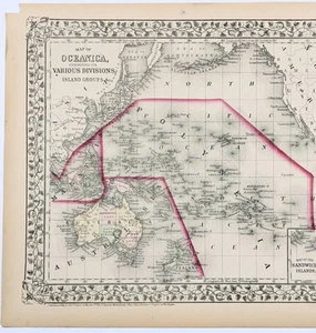 1875 OCEANICA - AUSTRALIA - HAWAII Map ORIGINAL (13X10.5) PACIFIC OCEAN - Picture 1 of 5
