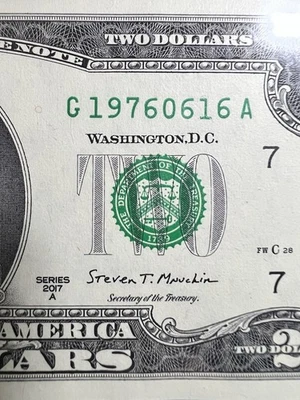 June 16, 1976 (G 19760616 A) BIRTHDAY Note $2 Two Dollar Bill *UNC* - Image 1 of 3