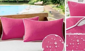 Pack de 2 Almohadas Impermeables Exterior 12x20 Pulgadas (Pack de 2) Rosa Caliente - Imagen 1 de 8