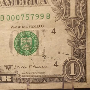 2017A $1 Low Fancy Serial Number/Ink Splatter D00075799B  - Picture 1 of 3