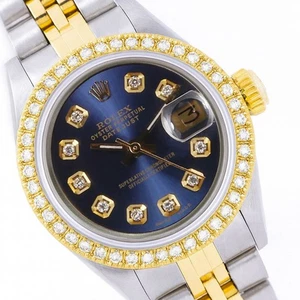 Rolex Datejust Damen Bicolor Gold Stahl Metall Blau Diamant Jubiläumsuhr - Bild 1 von 20