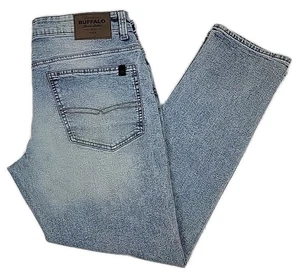 Buffalo David Bitton Herren 34x30 Slim Ash Jeans Hellblau Waschung Stretch Denim Neu mit Etikett - Bild 1 von 22