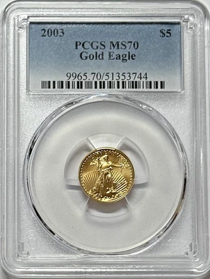 2003 $5 Gold American Eagle - 1/10 Oz. - PCGS MS70 - Classic Blue Label - Image 1 of 2