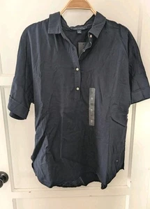 Tommy Hilfiger Shirt Womens Medium Blue Short Sleeve Linen Blend 1/2 Sleeve - Bild 1 von 3