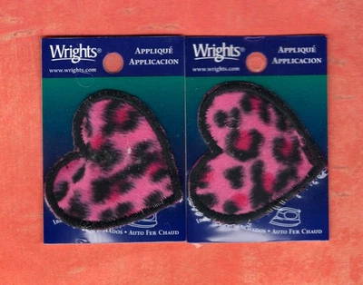 Lot of 2 Heart Shaped Pink Leopard Print Iron on Patch  2x2 - Image 1 of 2