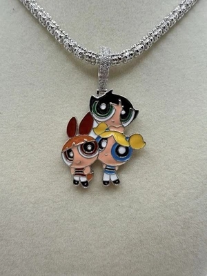 Colgante de plata de ley 925 Power Puff niña chapado en rodio circonita cúbica encanto Foto 1 de 4