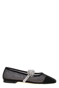 MACH & MACH Lotus Crystal Jewel Black Mesh Ballerina Flats New & Authentic - Picture 1 of 4