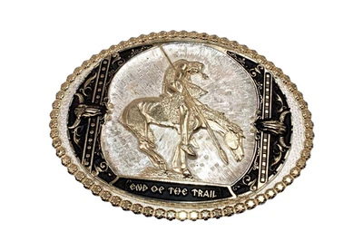 Native American c26 Montana Silversmiths Belt Buckle End Of The Trail Large - Image 1 of 4