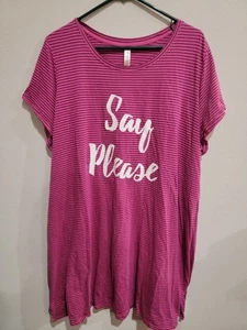 Cacique Sleepshirt Women’s 22/24 Pink Stripe "Say Please" Short Sleeve - Picture 1 of 6