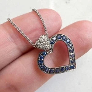 2Ct Round Simulated Sapphire Diamond Heart Women's Pendant 14K White Gold Plated - Picture 1 of 4