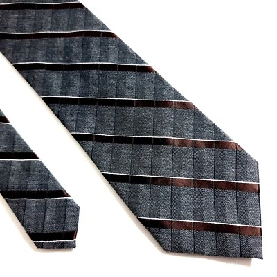 Jones New York Gray Striped Woven Polka Dot Brown Polyester Viscose Tie — 第 1/4 张图片