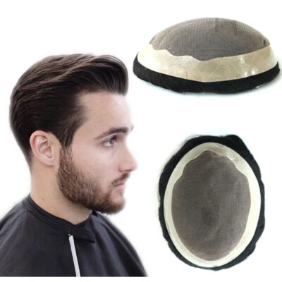 Sistema de reemplazo de cabello natural para hombre fino mono toupee indio Remy postizo #1B Foto 1 de 4