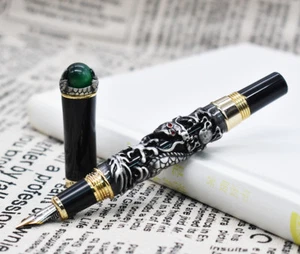 Jinhao Dragon King Vintage Fountain Pen , Green Jewelry Metal Embossing , Gray - Picture 1 of 10