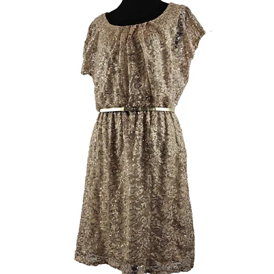 Vestido para mujer AGB talla 6 beige encaje lentejuelas cuello redondo manga gorra Foto 1 de 4