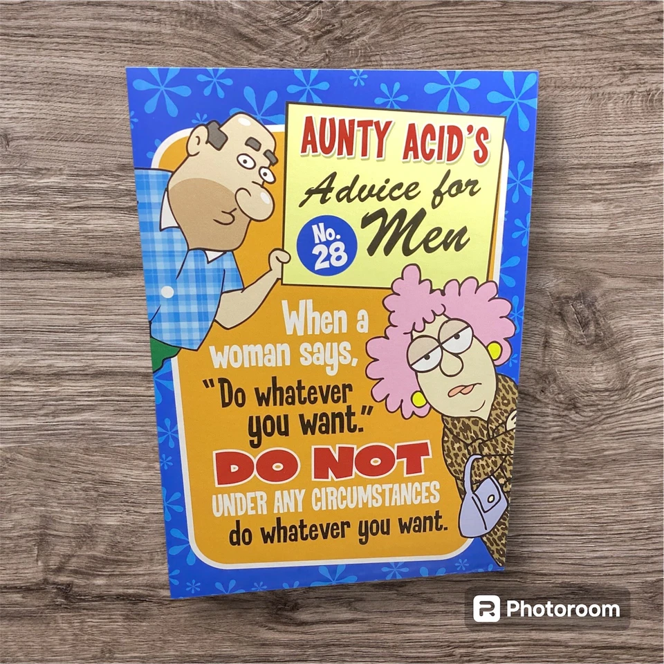 Aunty Acid Advice For Men Birthday Funny Humor Him Man Friend Leanin Tree  - Image 1 of 2