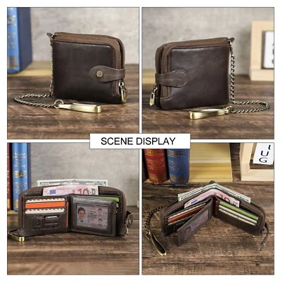 Men RFID Blocking Leather Wallet Purse 6 Cards Holder SIM SD ID Card Slot Zipper - Image 1 of 4