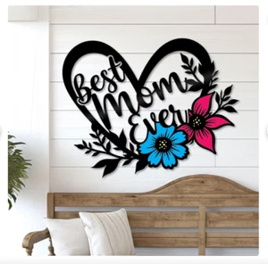 Personalisiertes BEST MOM EVER Herz Blechschild Muttertag Frühling Wandbild Deko - Bild 1 von 3
