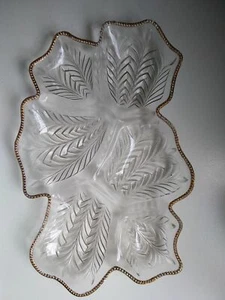 Large Clear Glass Serving Tray Platter (6 Sections) w/Gold Color Trim - Picture 1 of 1