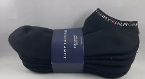 TOMMY HILFIGER Cushion Low Cut Socks 4 Pairs Size 7-12 Black w/ White Letters - Picture 1 of 5
