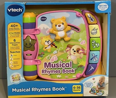 VTech Baby Musical Rhymes Book Toy 6+ Months Read Learn Colors Instruments PINK - Image 1 of 4