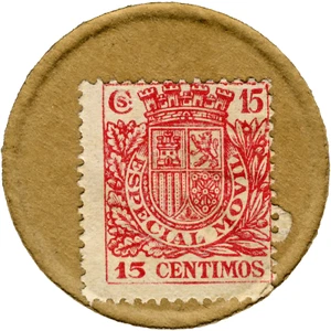 # SPAIN ☆ CIVIL WAR ENCASED POSTAGE STAMP • REPUBLICA 15c• TIMBRE MONNAIE ☆C4021 - Picture 1 of 4
