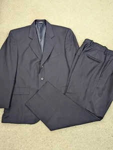 Oleg Cassini Suit Mens 40S 32x27 Blue Wool Vintage 2 Piece Jacket Pants 3 Button - Picture 1 of 24