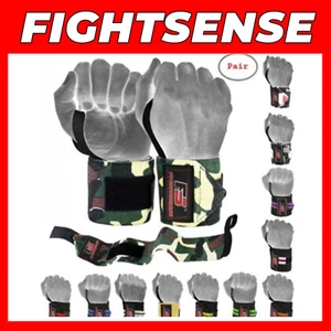 FIGHTSENSE Heavy Duty Wrist Wraps 12" PAIR Wrist Support Braces Weight Lifting - Picture 1 of 14