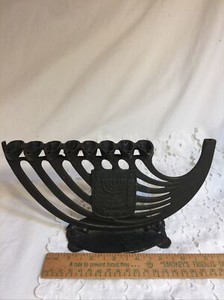Vintage cast iron Jewish MENORAH HANUKKAH Candle Holder  Judaica RARE