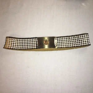 Vintage Gold Metal Two Tone Stretch Belt Disco 80's Glam Hook Closure H - Picture 1 of 10