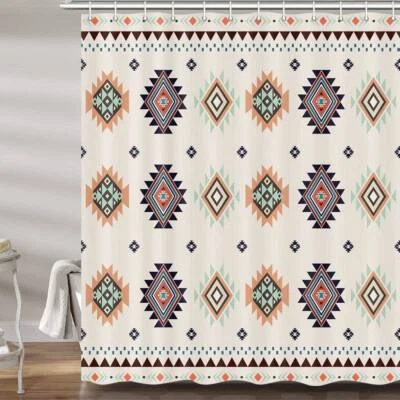 Ethnic Style Shower Curtain Fabric 70-84 Inch Long Shower Curtain and Rug Set - Image 1 of 4