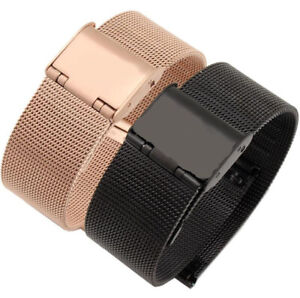 Mesh Double Buckle Metal Bracelet Stainless Steel Replacement Watch Band Strap