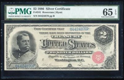 FR.241 1886 $2 SILVER CERTIFICATE PMG65 EPQ GEM CU "HANCOCK NOTE" - Image 1 of 2