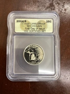 2004 S Deep Cameo Proof Michigan First Day Of Issue 25C ICG - Picture 1 of 3