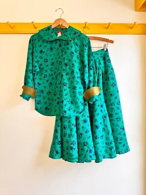 Kenzo Paris vintage lã sarja floral peter pan blusa saia terno conjunto 42fr - Imagem 1 de 4