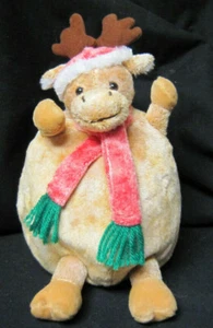 2001 Commonwealth Roly Poly Plush Reindeer with Scarf and Santa Hat - Picture 1 of 8