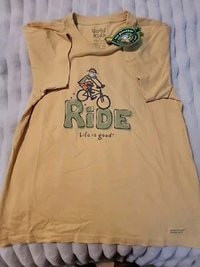 Good Kids By Life is Good Graphic Bicycle Ride T- Shirt Boy Size 12–14 Yellow  - Picture 1 of 4