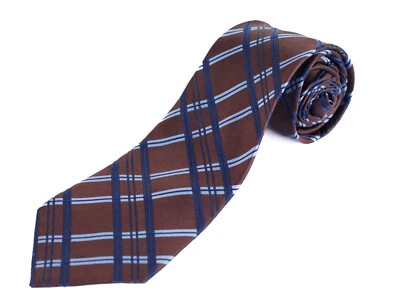 Van Heusen мужской галстук коричневый и светло-голубые полосы пятнистый 59 «L 4» W - Изображение 1 из 4