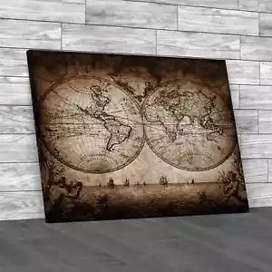 Vintage Map Of The World 1733 Sepia Canvas Print Large Picture Wall Art - Picture 1 of 8