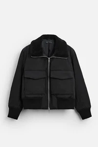New Zara Mixed Collar Jacket 3833/210 Black M coat outerwear overshirt shirt - Picture 1 of 4