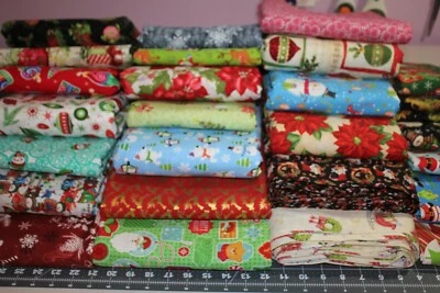 10 FAT QUARTERS Christmas No Duplicates 100% Cotton Fabric-Quilt-Crafts-Sew - Image 1 of 4