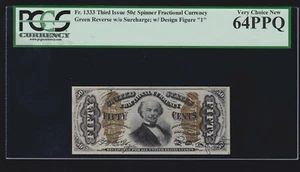 US 50¢ Fractional Currency Note Spinner '1' FR 1333 PCGS 64 PPQ V Ch CU - Picture 1 of 2