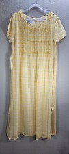 Sarah Elizabeth Grandma Maxi Plaid Yellow Dress Embroidered Floral Rayon Sz 16