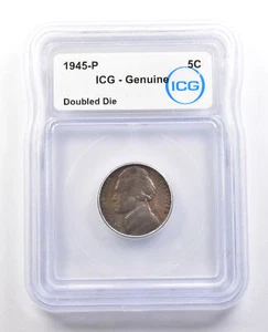1945-P Jefferson Nickel Doubled Die Genuine ICG *0872 - Picture 1 of 3