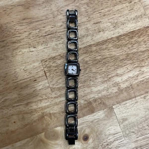 FOSSIL F2 Pearl Dial Square Face & Bracelet Ladies Black 70s MCM VTG Style 20mm - Picture 1 of 8