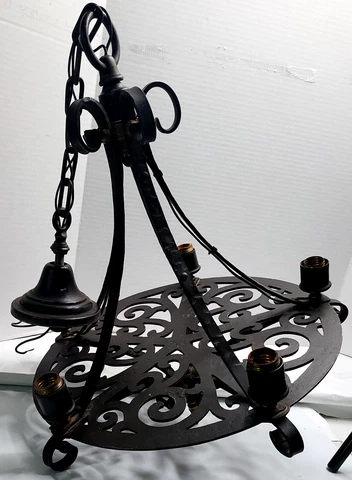 Vintage Antique Gothic Wrought Iron  Chandelier  5 Light Fixture  Hanging light Cover
